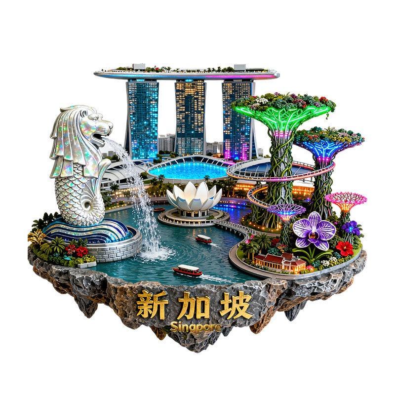 Магниты на холодильник Сингапур Металлический материал Мерлион Marina Bay Sands Наклейки на холодильник Подарки на день рождения Украшение для дома