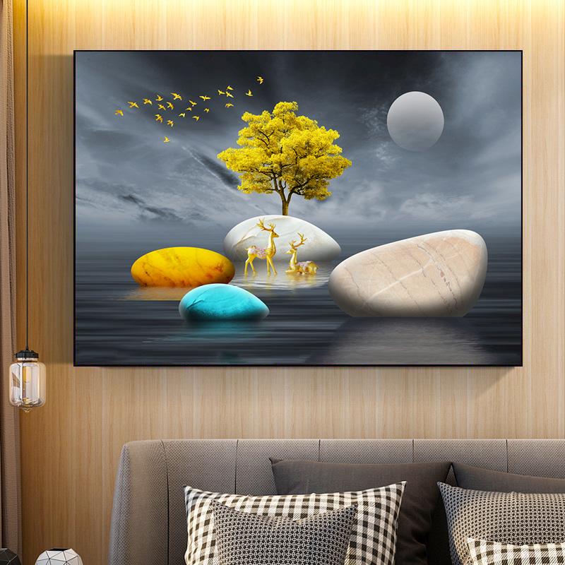 Modern Decoration Canvas Painting Deer And Stone Wall Art Pictures For Living Room Lucky Entrance Posters And Prints Home Decor