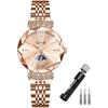 "Elegant Women's Rose Gold Crystal Watch Waterproof Stainless Steel Business Style"