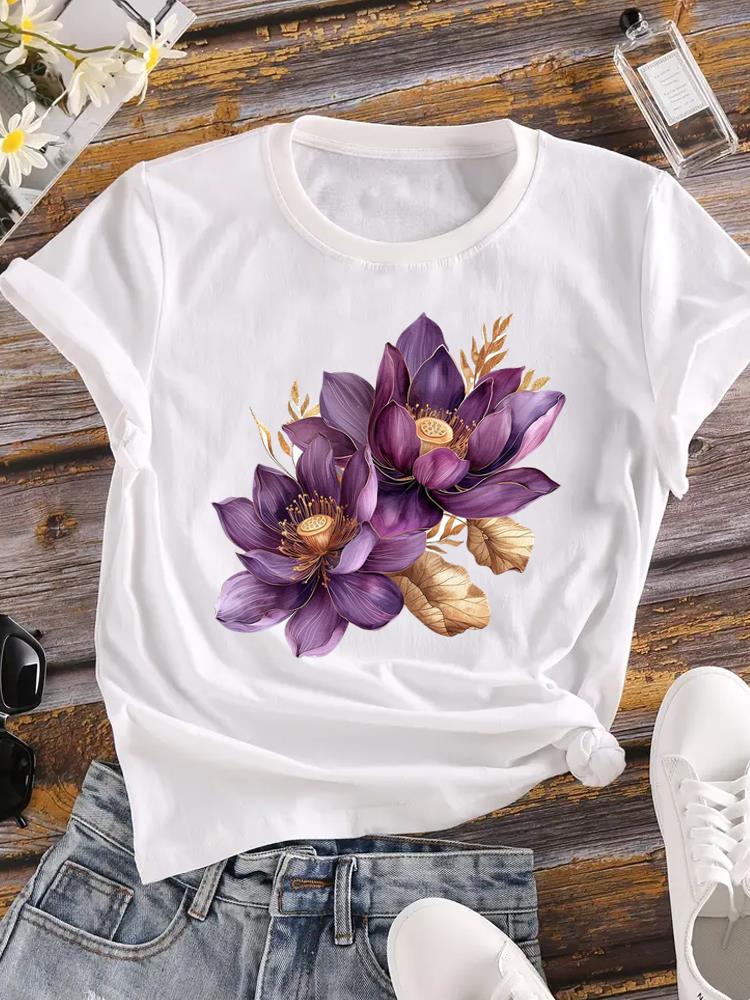 (Азиатский размер) Тренд 90-х годов с бабочками Женская футболка Верхняя одежда Повседневная футболка с коротким рукавом с цветочным принтом Модные женские графические футболки