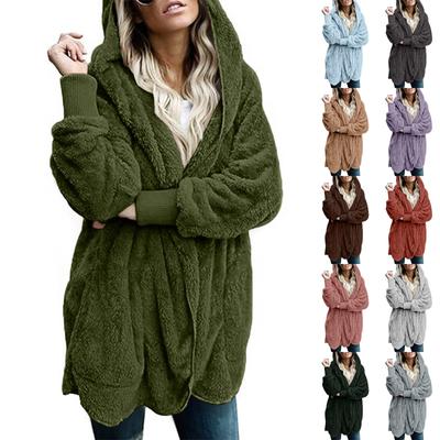 Женская модная свободная куртка с капюшоном, плюшевый кардиган с длинными рукавами, однотонное пальто