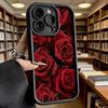 Чехол для телефона 'Красные розы с каплями росы' для iPhone 17 16 15 14 13 12 11 Pro Max Plus, Защитный, Гелевый, Гибкий, Противоударный