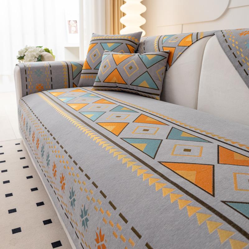 Чехол для дивана из синели в богемном стиле, чехол для дивана с геометрической вышивкой, защитный чехол для мебели, нескользящие чехлы для диванов для домашнего декора гостиной