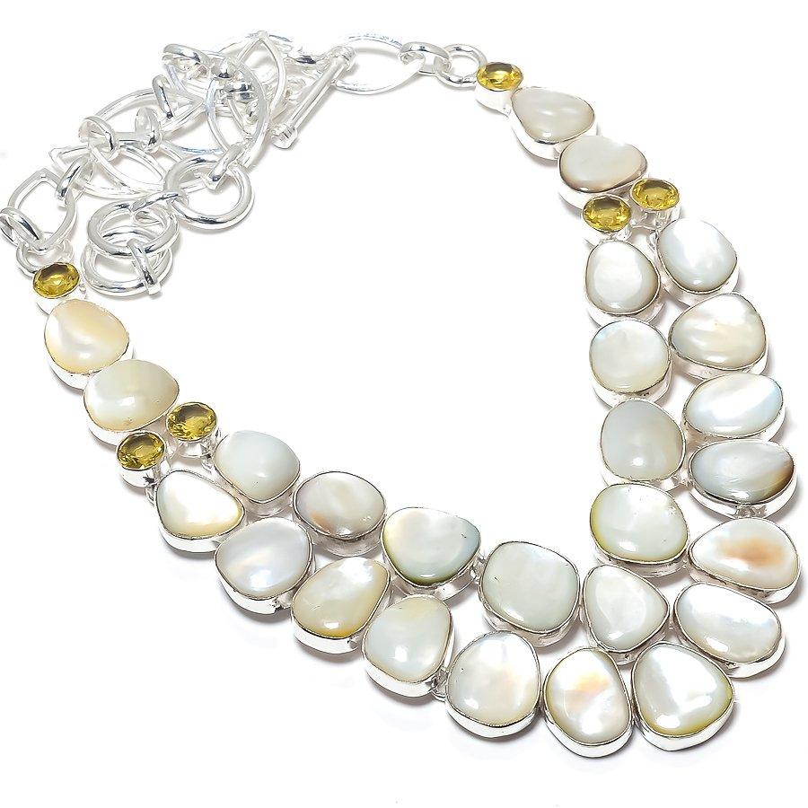 Перламутр, цитрин драгоценный камень ручная работа 925 серебряное ювелирное ожерелье 18 дюймов JCN484-154