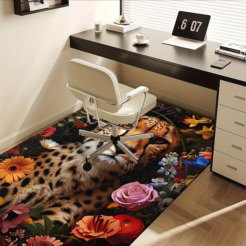 1pc Cheetah,Flowers,Nature Office Carpet Soft Polyester Non slip Machine Washable Indoor Carpet Livi
