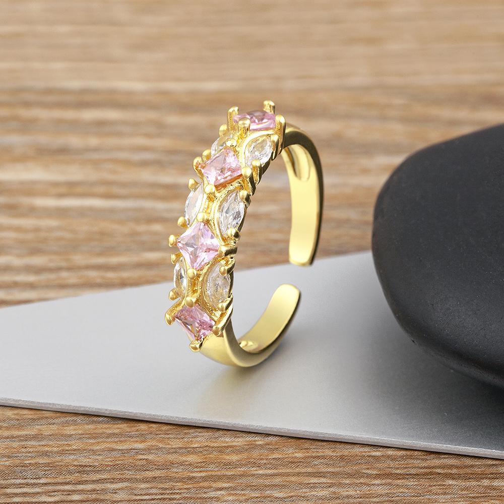Nidin Shine Zircon Geometric Open Ring For Women Gold Plated Adjustable 5 Colors Female Wedding Aesthetic Jewelry Gift Wholesale
