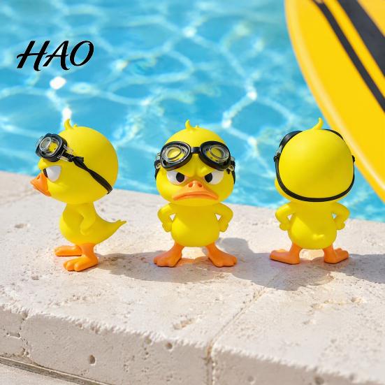 Collectible Duck Models 3D Printed Angry Yellow Figurine with Detachable Swimming Goggles, Funny Car Accessories Statue, Desktop Ornament for
