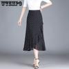 Summer Women's Polka Dot Chiffon Midi Skirt Irregular High Waisted Skirt Short Skirt One-step Mid Length Fish Tail Skirt
