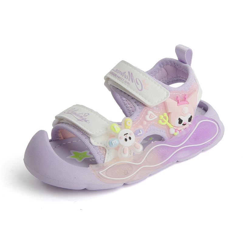 New summer sandals with soft soles and light-up features, designed as cartoon beach shoes for girls2One5Summer princess shoes to prevent kicking