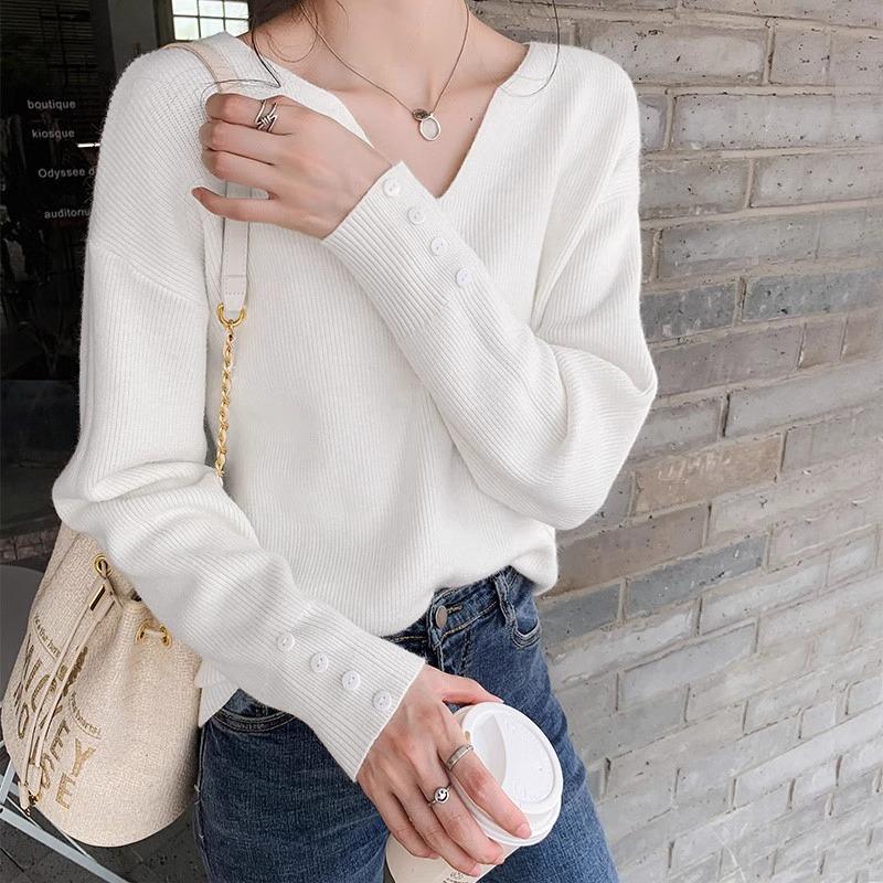 2025 Early Autumn V-Neck Loose Pullover Sweater for Women