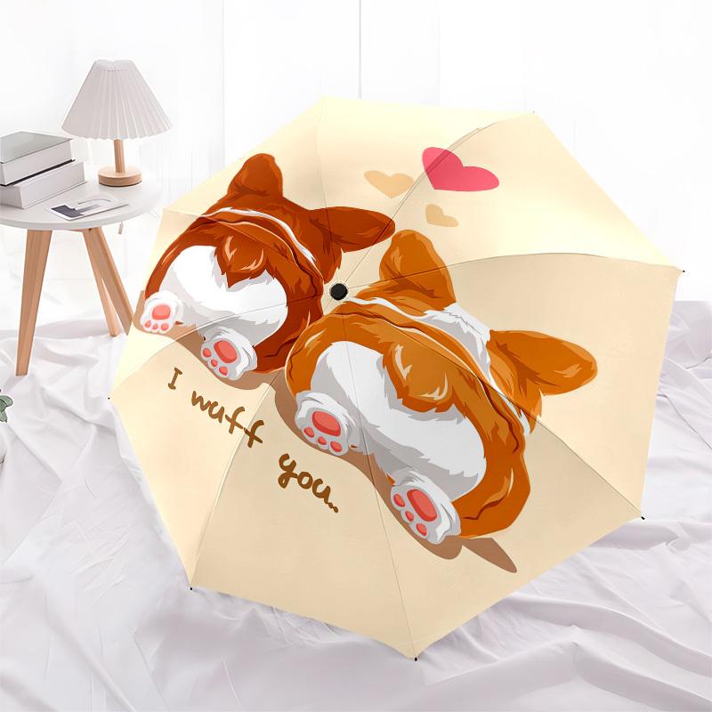 1pc Corgi Love Heart Umbrella with Plastic Handle,Suitable for All Seasons UmbrellaPT430