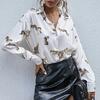 Плюс размер, элегантный стиль, рубашка с тигровым принтом, женский однобортный кардиган с лацканами и длинными рукавами, топы, женская свободная блузка