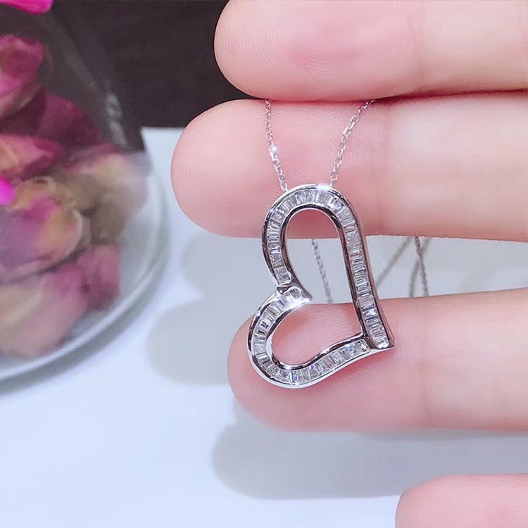 Mosanite New Product Fashionable and Versatile Commuter Ladder Square Full Diamond Heart Shaped Diamond Necklace