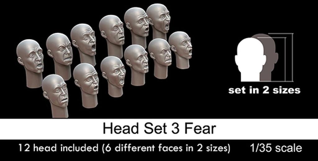 Mantis Miniature Headset 3 Fear Expressions 6 Types 2 Sizes 12 Pieces Resin Kit MAC47 1/35 General-purpose