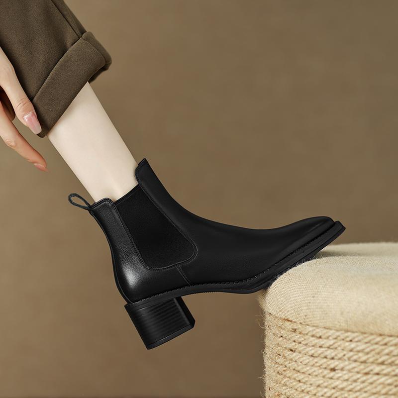 Women Ankle Boots Luxury Genuine Leather High Heels Elastic Band Black Chelsea Short Boots Elegant Female Booties Designer Shoes