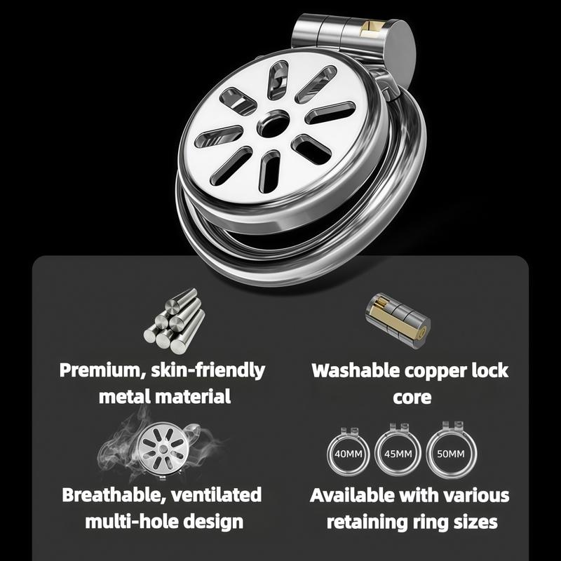 Stainless Steel Hollow Ventilated Chastity Cage Chastity Lock Multi‑Size Cock Ring BDSM Restraint Intimate Adult Toy for Men