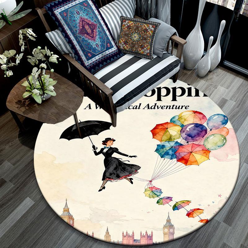 Mary Poppins pattern round rug,Carpet Rug for Living Room Bedroom Playroom ,Non-slip Floor Mat,Holiday Gifts and Birthday Gifts.