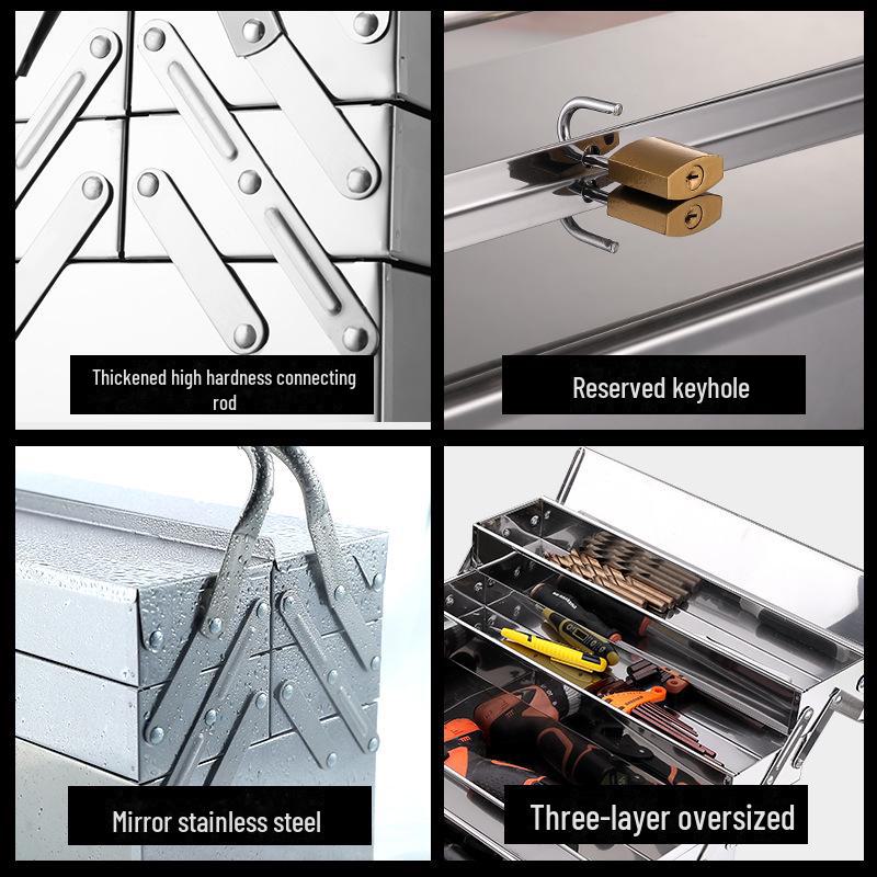 Трехслойный складной ящик для инструментов из нержавеющей стали цвета «лесной зеленый» — большой, портативный, промышленного класса для хранения вещей дома и в автомобиле.