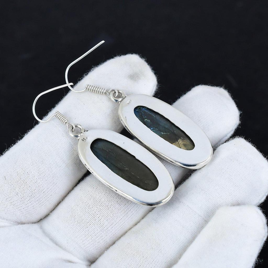 Серьги из натурального драгоценного камня лабрадорит, старинные серьги из стерлингового серебра 925 пробы, серьги-подвески из серебра в стиле бохо, подарки на день рождения, подарки для нее