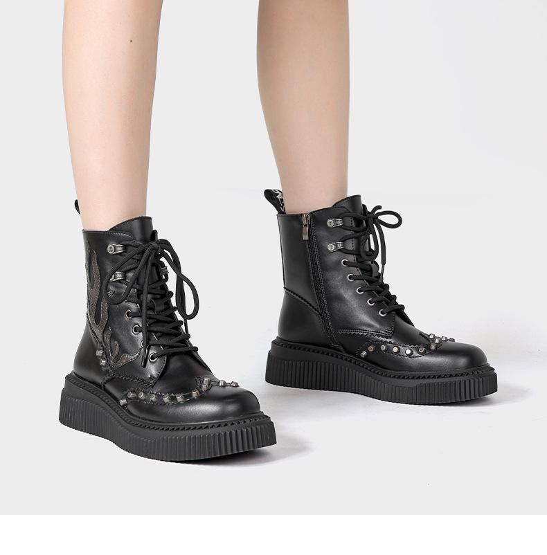 Осень/Зима Унисекс Высокие Панк Ретро Пламя Толстая Подошва Увеличивающие Рост Ботинки Мартин