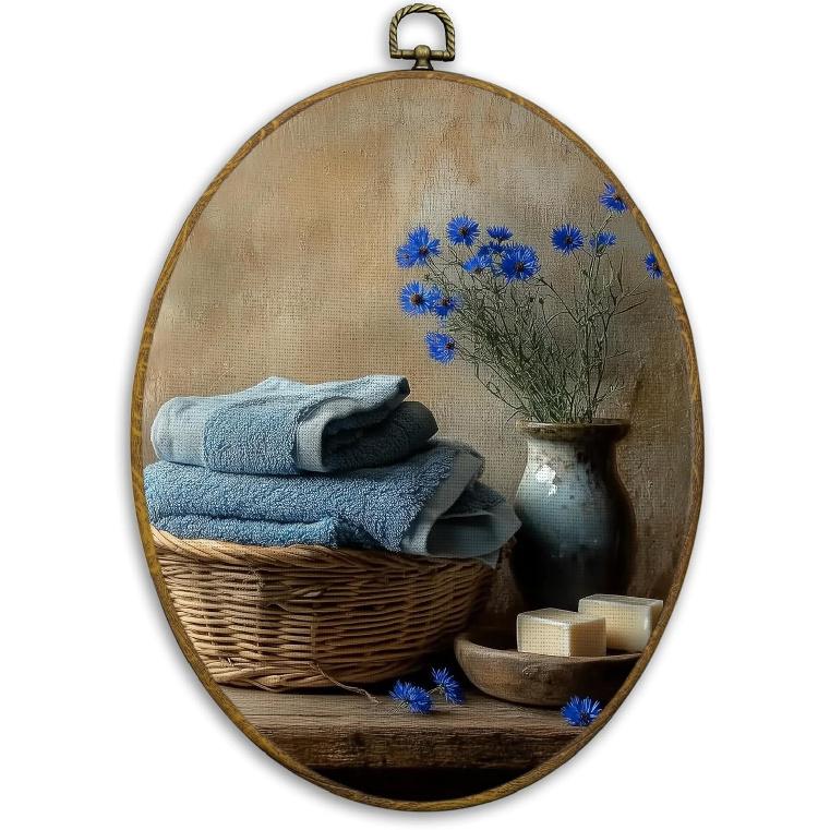 CUANFDDSF Funny Black Cat Bathroom Oval Wall Art Decor, Rustic Bathroom Wall Hanging Decor, Moody Rustic Farmhouse Kitten Framed Canvas Prints for