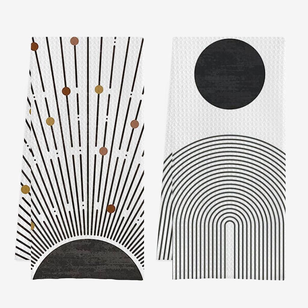 IWXYI Dish Towels, Mid Century Modern Boho Waffle Weave Kitchen 1624 Inches Set of 2, Modern Abstract Decorative Hand Towels and Dish Cloths