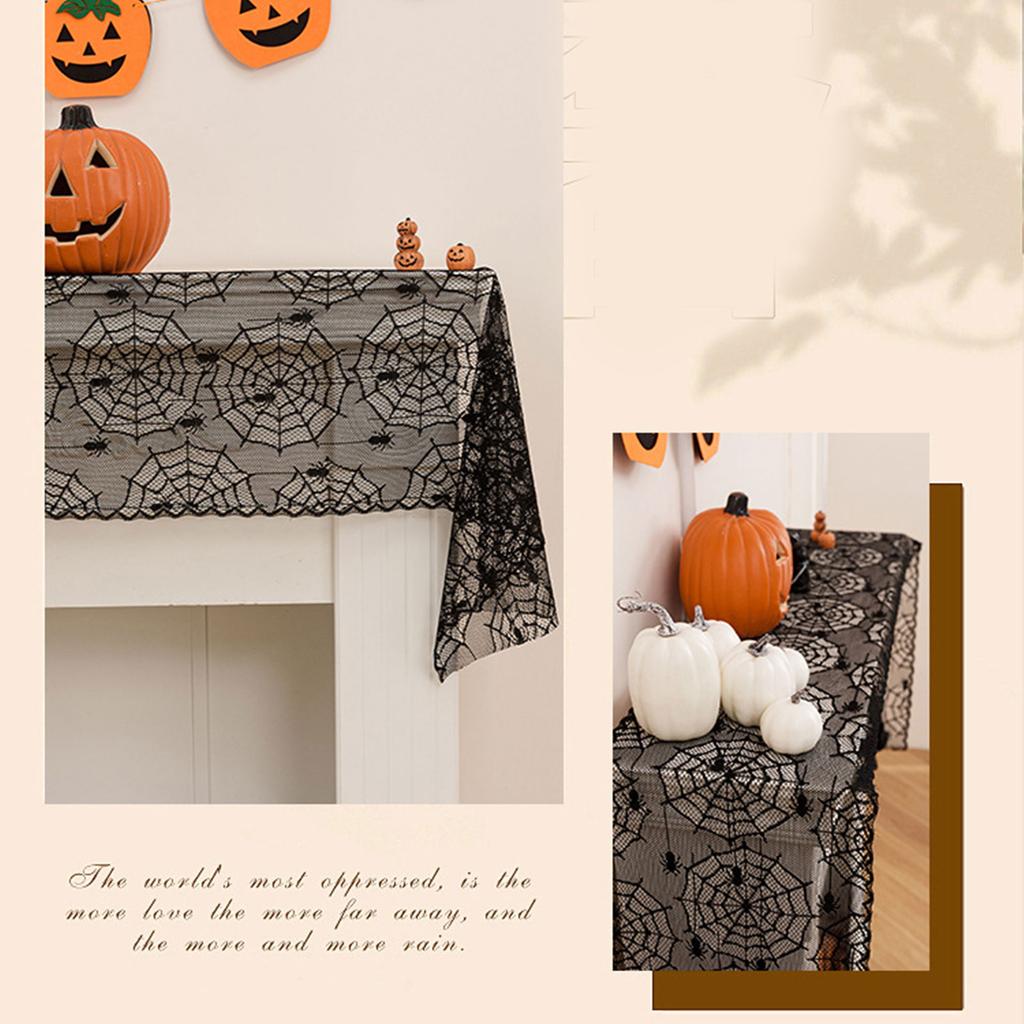 Halloween Black Lace Polyester Tablecloth for Party Decorations Fabric Easy To Cleaning Foldable Designs