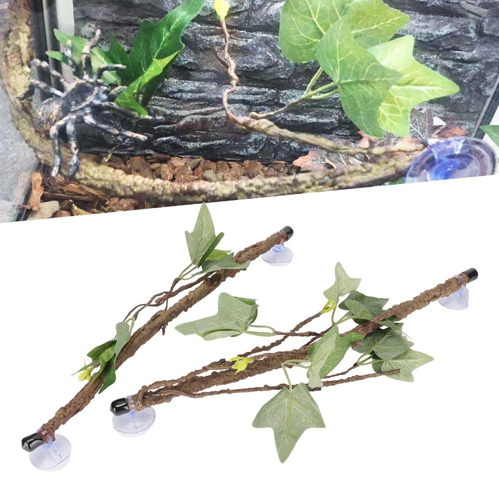 2pcs Green Terrarium Plant Decoration Plastic Reptile Climbing Branch Terrarium Habitat