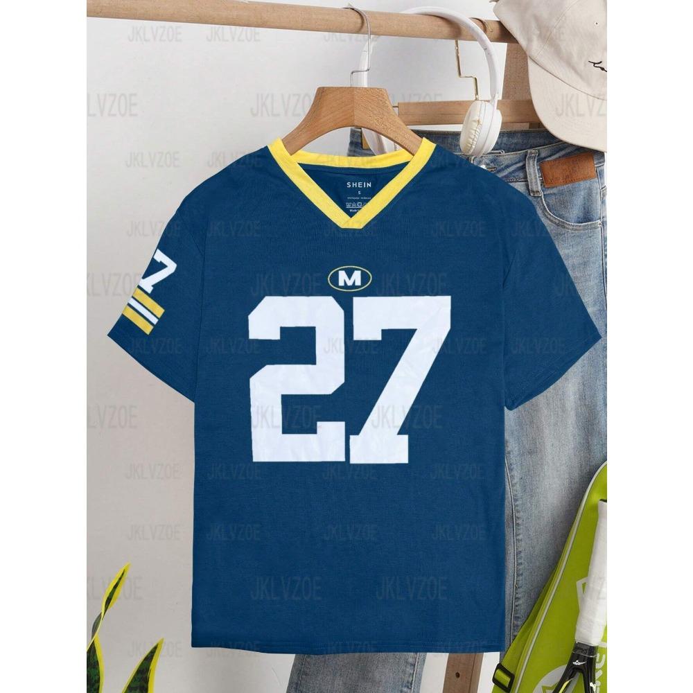 Summer Women's Tshirt No. 27 Couple Tee Breathable Football Jersey High Quanlity Tops Oversized Casual V-neck Tshirt Streetwear