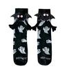 1pair Women's Halloween - Style Socks: Cute Ghost & White Hand-in-Hand Design, Middle Tube Cartoon Socks for Costume Parties