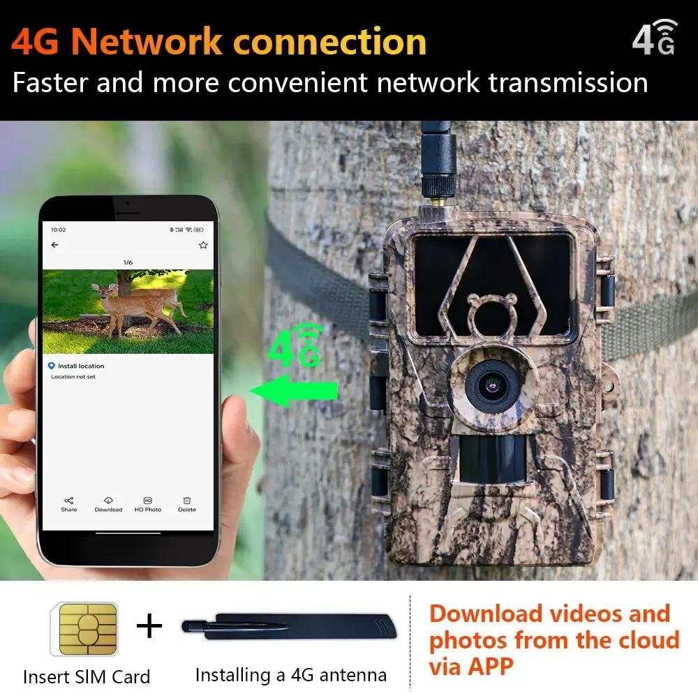 2025 4G LIVE Trail Camera APP Control IR Night Vision Hunting Trap HD Camera 60MP 8K with SIM Card Cellular Mobile Wildlife Cam