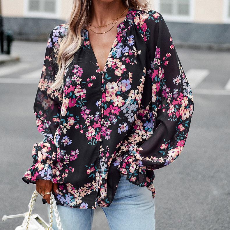 Long-sleeved Women's Shirt Autumn Temperament Elegant Floral Blouse Women