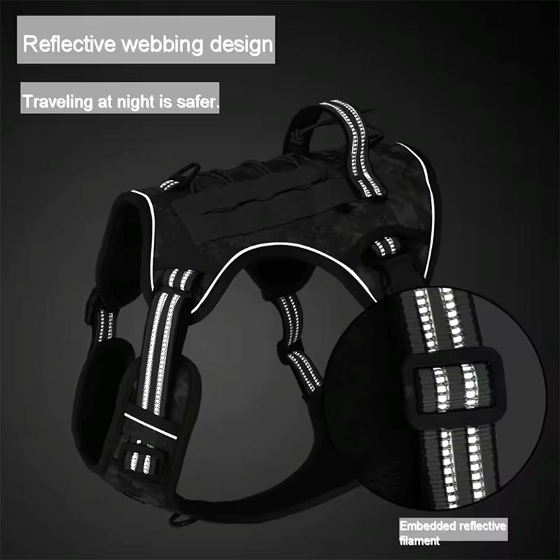 Светоотражающая шлейка для собак, тактическая тренировочная, без тяги, жилет для собак средних и больших размеров, регулируемый поводок, военная шлейка для бега для домашних животных
