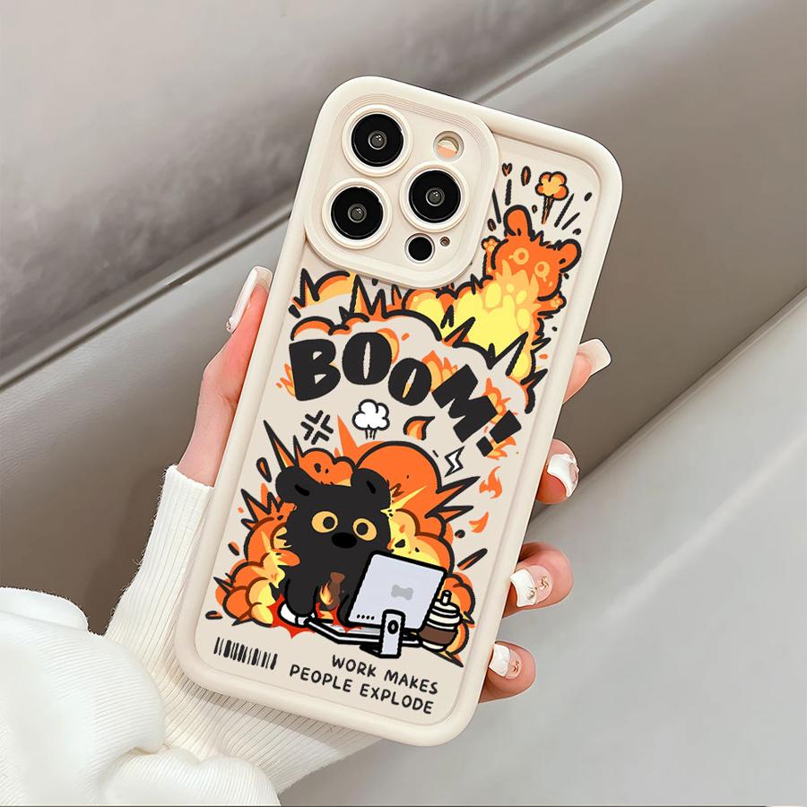 Чехол для Apple iPhone 11 15 Pro Max 14 Plus 13 12 16 Ударопрочный Силиконовый Funda Чехол для телефона Мультяшный Черный Кот Взрыв