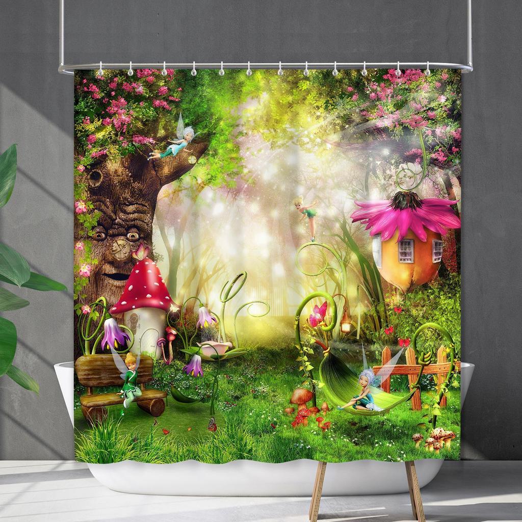 Водонепроницаемая штора для ванной, цифровая печать, растение, гриб, занавеска для душа, без пробивки, перегородка для туалета, ткань для душа