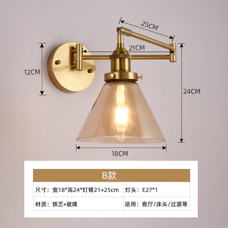 Retro Glass Wall Lamp Folding Of Telescopic Long For Bedroom Study Living Room Corridor Lighting Fixtures Home Decoration