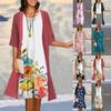 Women's Two-piece Dress Printed Vest Medium Length Dress Cardigan Jacket Suit
