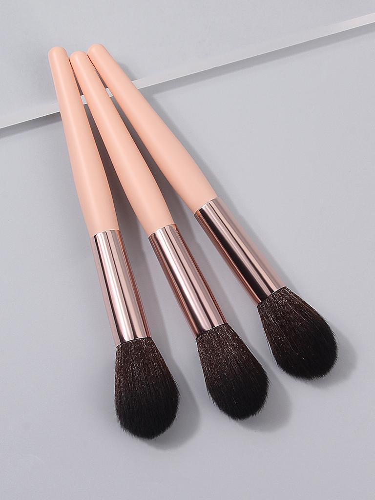 3PCS High-end Wooden Handle Imitation Animal Hair Blush Brush, Highlighter Brush, Contour Brush, Portable Beginner Makeup Brush