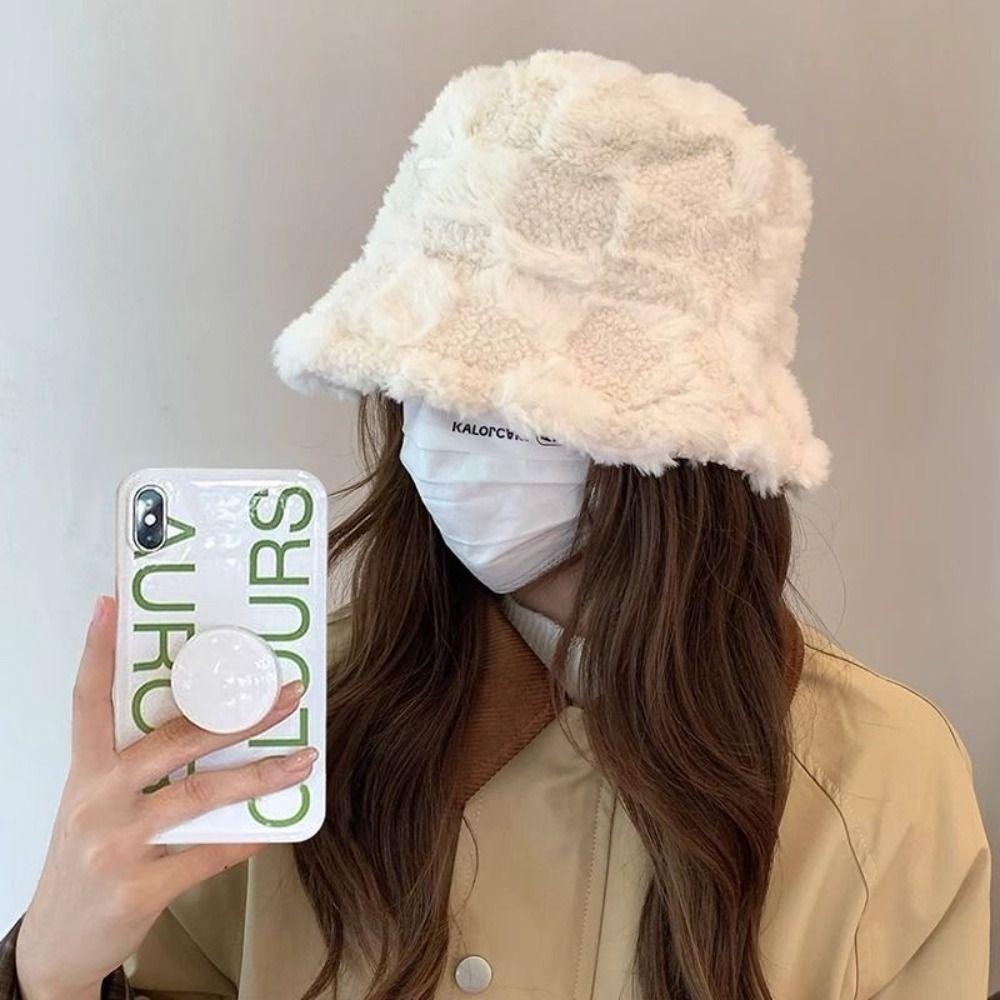 Soft Lamb Winter Bucket Hat Keep Warm Skull Hat Casual Plush Fisherman Hat Outdoor