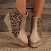 Large Size Wind Leopard Print Short Women's Boots Autumn and Winter New Thick-soled Wedge Stitching Fashion Boots