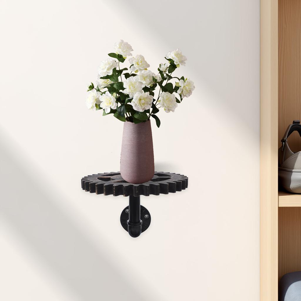 Vintage Industrial Pipe Wall Shelf Steampunk Gear Design Iron Pipe Storage Organizer Rack Rustic Floating Shelves for Living