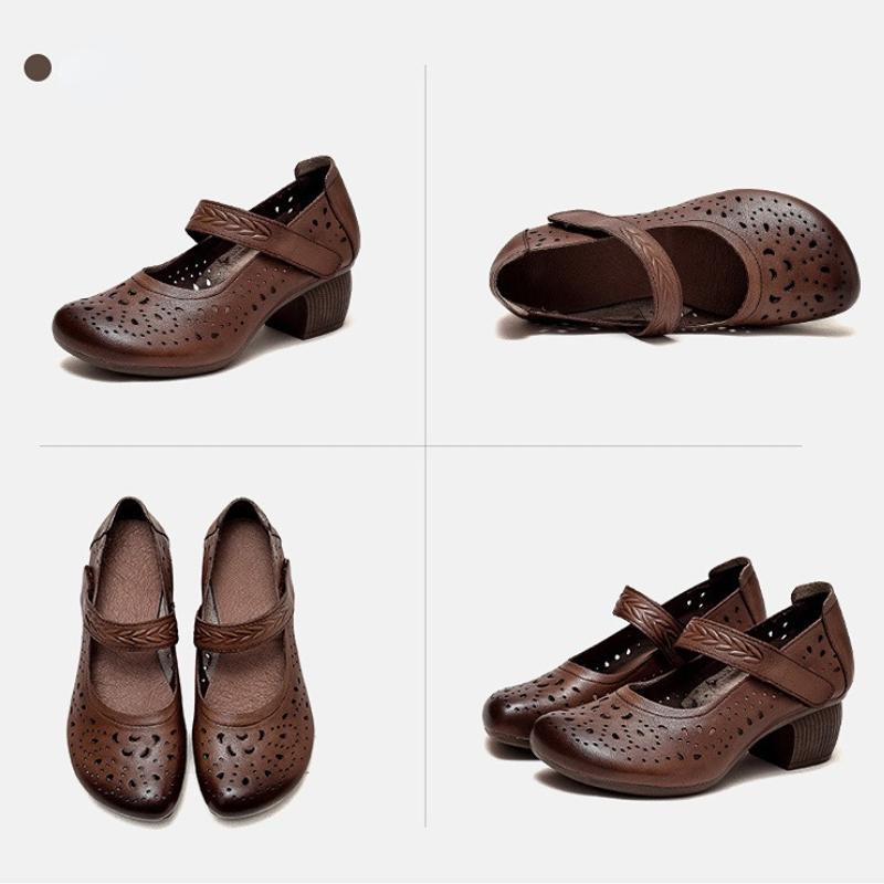 Johnature Женские сандалии, летние туфли-лодочки из натуральной кожи в стиле ретро, ​​удобная дышащая женская обувь на среднем каблуке