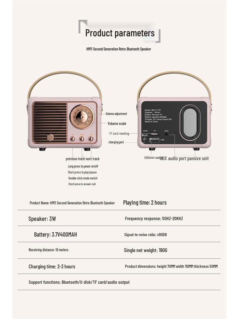 Ретро Мини Портативная Bluetooth Колонка для Женщин - Идеальный Подарок для Студентов