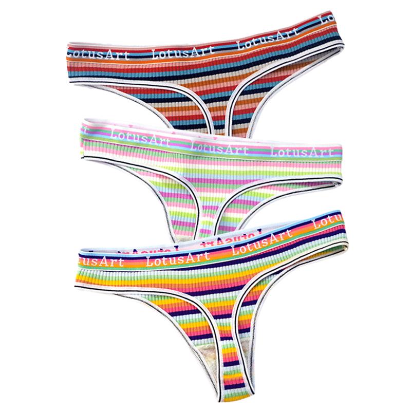 YOUULAR 3 шт./лот, модные женские хлопковые бесшовные стринги, сексуальное красочное полосатое нижнее белье, трусики, стринги, женское нижнее белье, нижнее белье M-XL