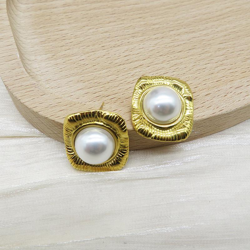 Серьги-пусеты из 18-каратного золота с барочным жемчугом: Ретро нержавеющая сталь, универсальный высококлассный дизайн для женщин