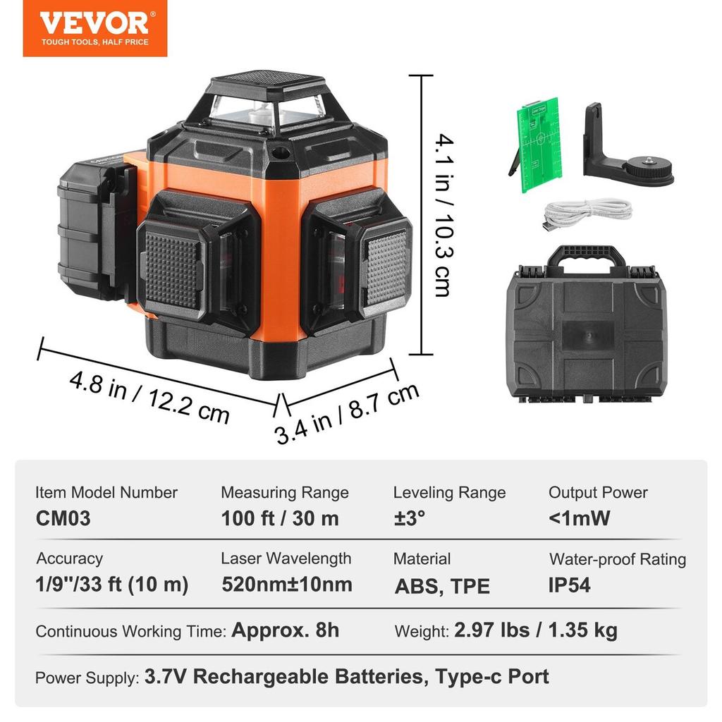 Laser Level 100ft Green Cross Line Self Leveling High Accuracy Measuring