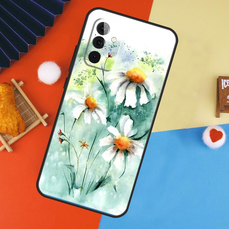 Акварельная обложка с ромашками для Samsung Galaxy A15 A25 A35 A55 A52 A32 A12 A14 A34 A54 A51 A71 A53 A33 A13 Чехол