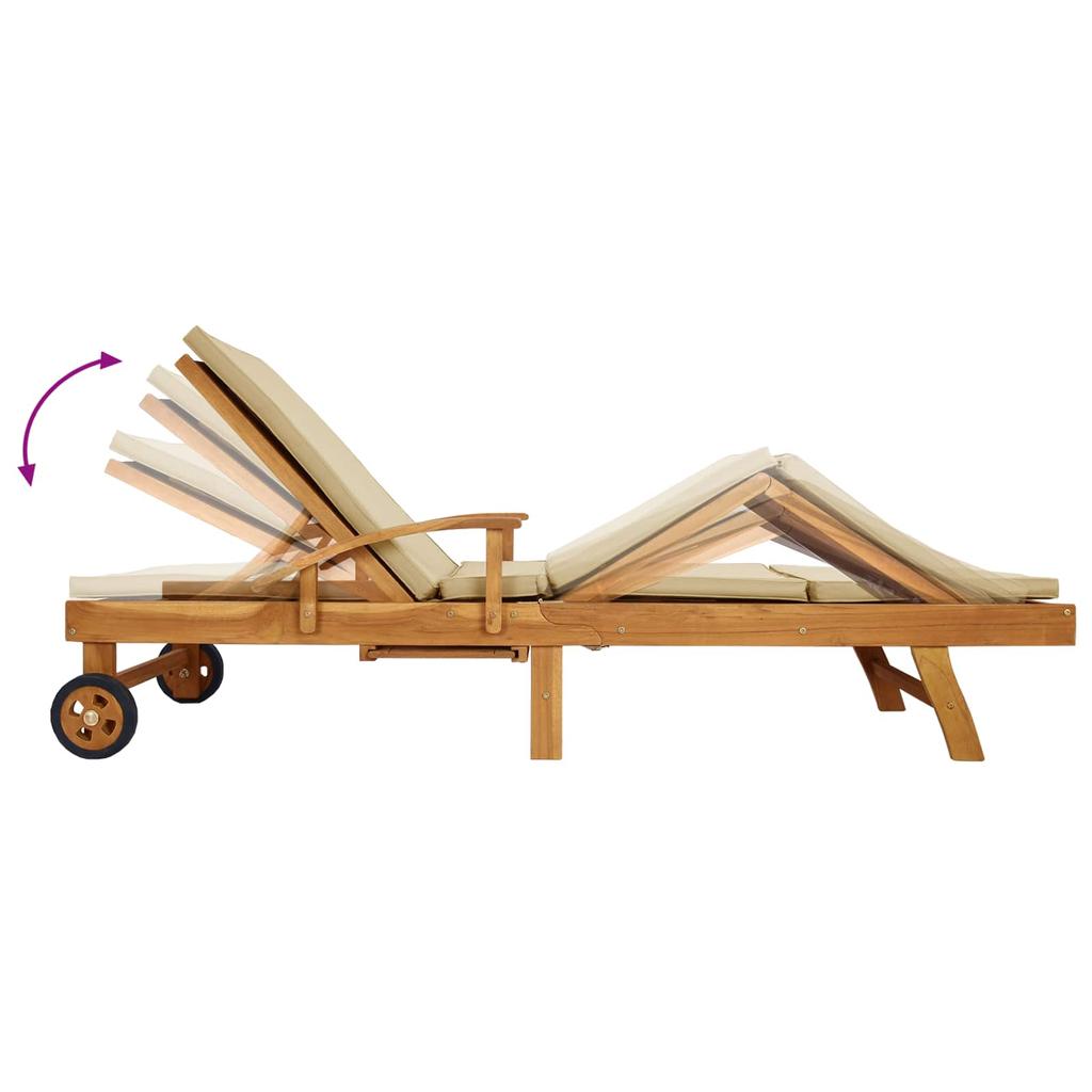 Sun Lounger with Cushions 100percent Polyester with Solid Teak