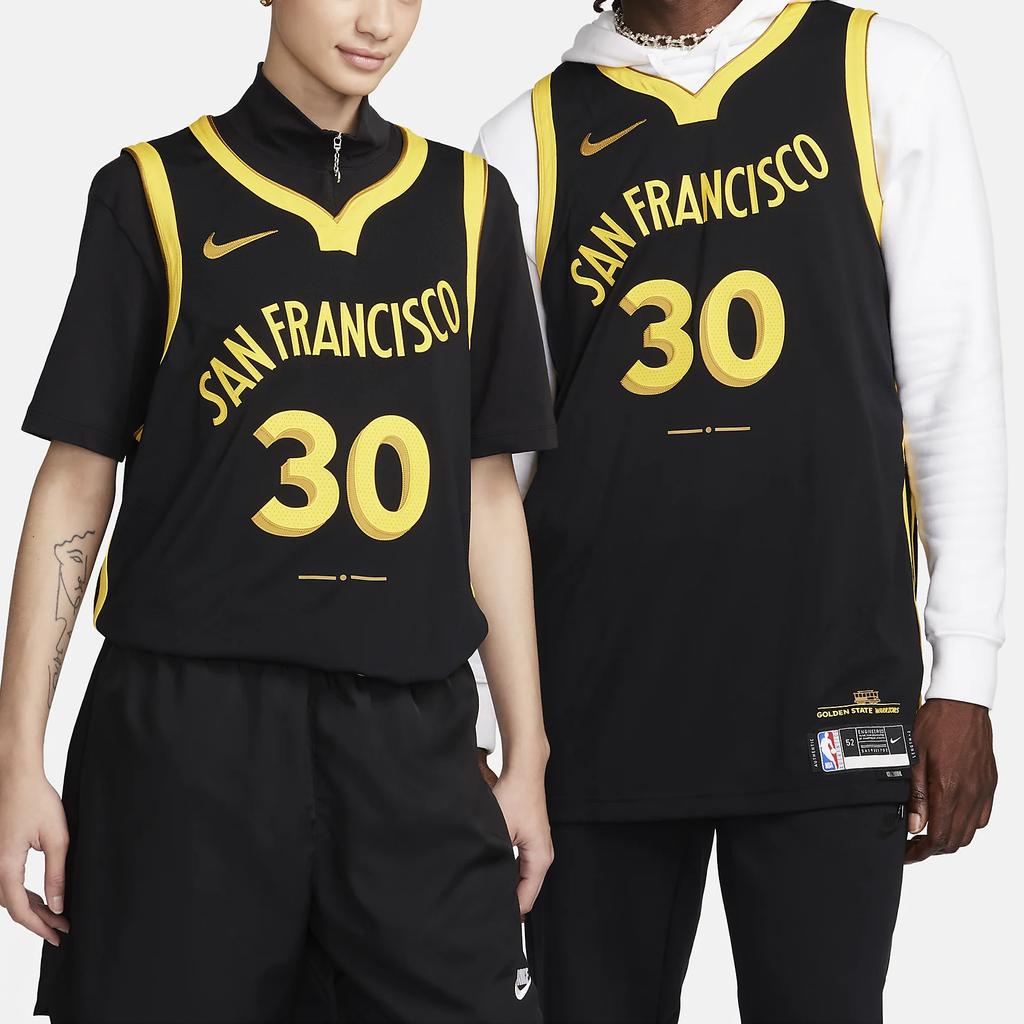 Nike Стивен Карри Нет. 30 Джерси Golden State Warriors City Edition, мужские топы 2023–24 гг., черный желтый DX8759-010