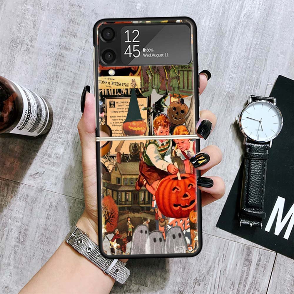 Октябрь Осень Хэллоуин Жуткие Тыквенные Чехлы Для Samsung Galaxy Z Flip 4 5 6 7 3 Z Flip7 Flip6 Flip4 Flip5 Flip3 5G Жесткий Ударопрочный